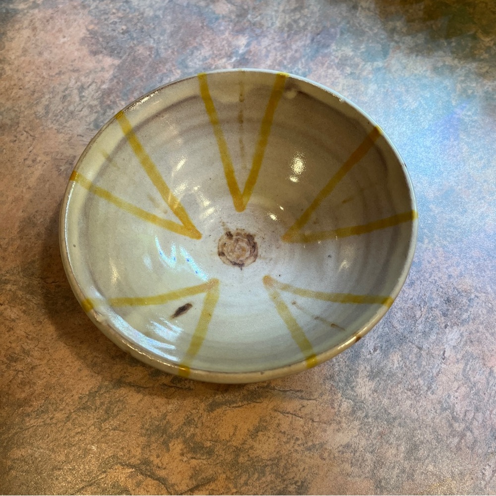 HANDCRAFTED Boho Tribal Ceramic Bowl Yellow Gold, White, and Brown